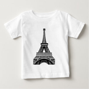 Schwarz-weiße Kunst-Grafik Eiffel-Turm-Paris Baby T-shirt