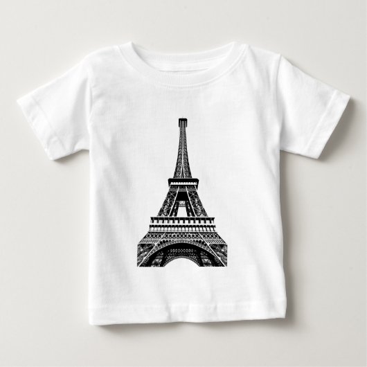 Schwarz-weiße Kunst-Grafik Eiffel-Turm-Paris Baby T-shirt (Vorderseite)