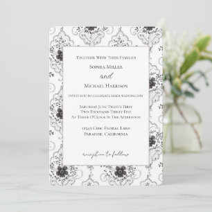 Schwarz Weiße Kunststoff-Spitzen-Blumen Hochzeit Einladung