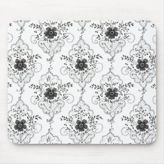 Schwarz Weiße Kunststoff-Spitzen-Blumen Mousepad (Vorne)