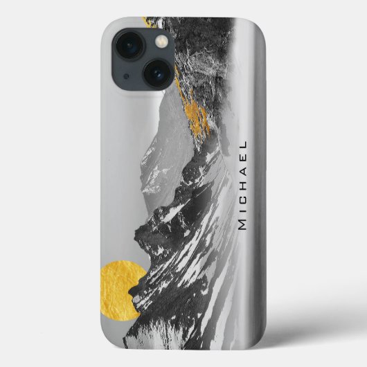 Schwarz-weiße Landschaft Goldener Mond Individuell Case-Mate iPhone Hülle (Rückseite)