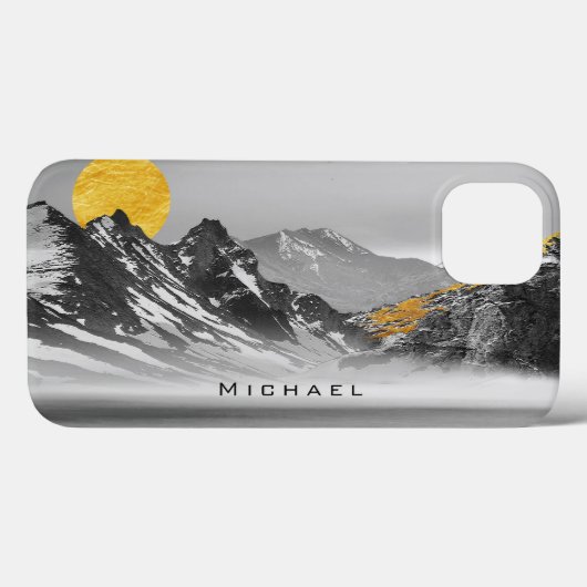 Schwarz-weiße Landschaft Goldener Mond Individuell Case-Mate iPhone Hülle (Rückseite (Horizontal))