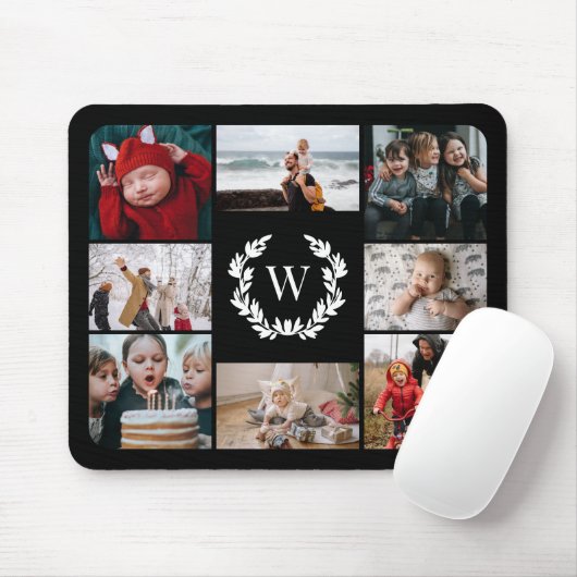Schwarz-weiße Laurel Wreath Monogram Fotolage Mousepad (Mit Mouse)