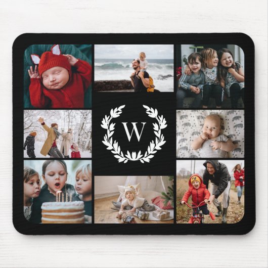 Schwarz-weiße Laurel Wreath Monogram Fotolage Mousepad (Vorne)