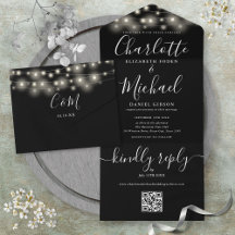 Schwarz-Weiße Lichterkette QR-Code Hochzeit 