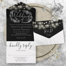 Schwarz-Weiße Lichterketten Laub Hochzeit