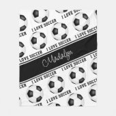 Schwarz-weiße Liebe-Fußball-Textstruktur Fleecedecke (Vorderseite)