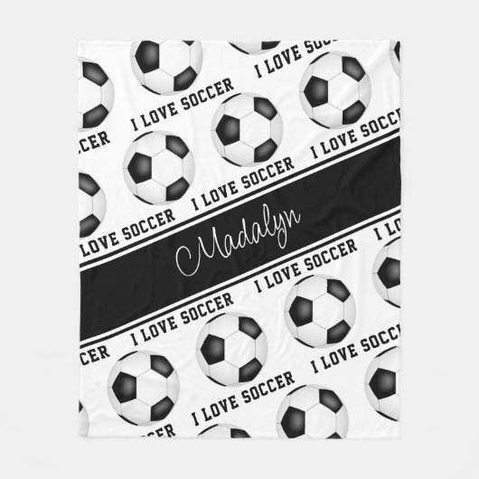 Schwarz-weiße Liebe-Fußball-Textstruktur Fleecedecke (Vorderseite)