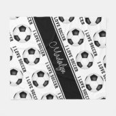 Schwarz-weiße Liebe-Fußball-Textstruktur Fleecedecke (Vorderseite (Horizontal))