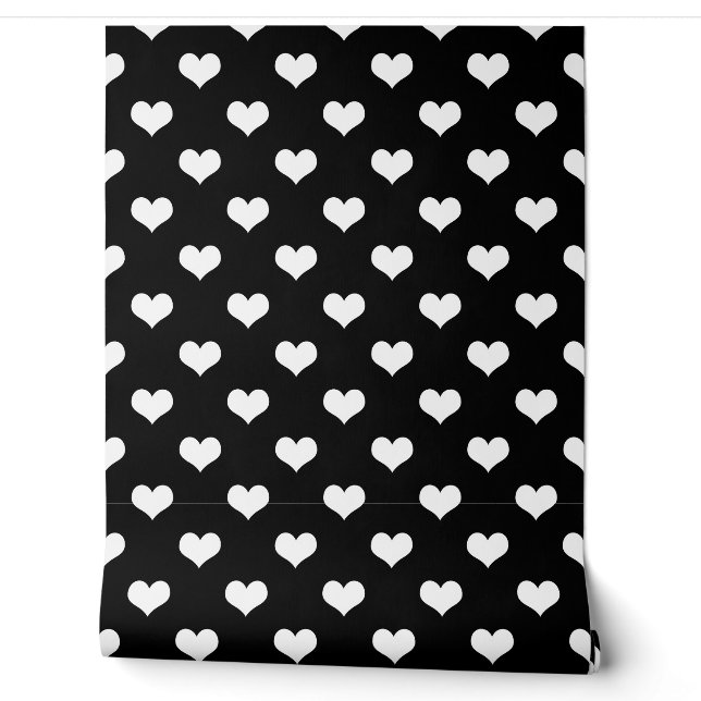 Schwarz-weiße Liebe Herzdesign Tapete (Abrollen)