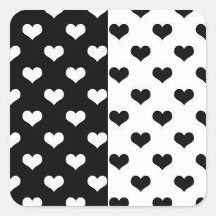 Schwarz-weiße Liebe Herzmuster Quadratischer Aufkleber