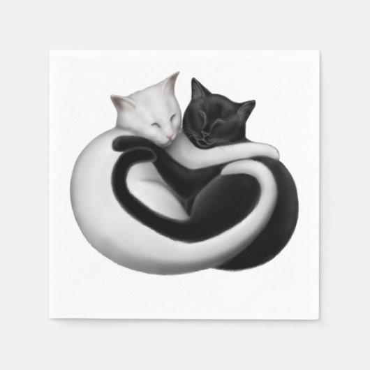 Schwarz-weiße Liebe Katzen Papier Napkins Serviette (Vorderseite)