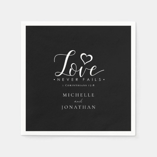 Schwarz-weiße Liebe Versage nie Hochzeit der Bibel Serviette (Vorderseite)