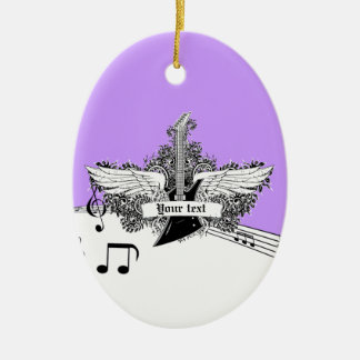 Schwarz-weiße lila Gitarre mit Flügeln Keramikornament