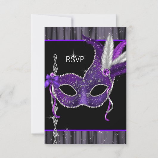 Schwarz-weiße Lila Masquerade Party UAWG RSVP Karte (Vorderseite)