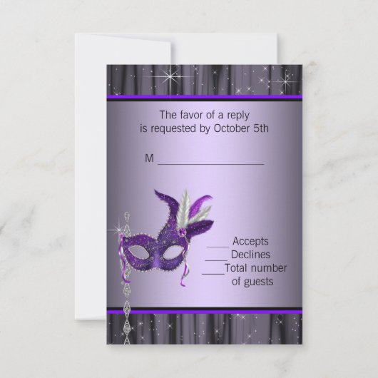 Schwarz-weiße Lila Masquerade Party UAWG RSVP Karte (Rückseite)