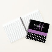 Schwarz-weiße Lila Monogram Script Polka Dots Notizblock (Innenseite)