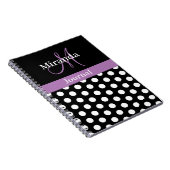 Schwarz-weiße Lila Monogram Script Polka Dots Notizblock (Rechte Seite)