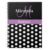 Schwarz-weiße Lila Monogram Script Polka Dots Notizblock (Vorderseite)