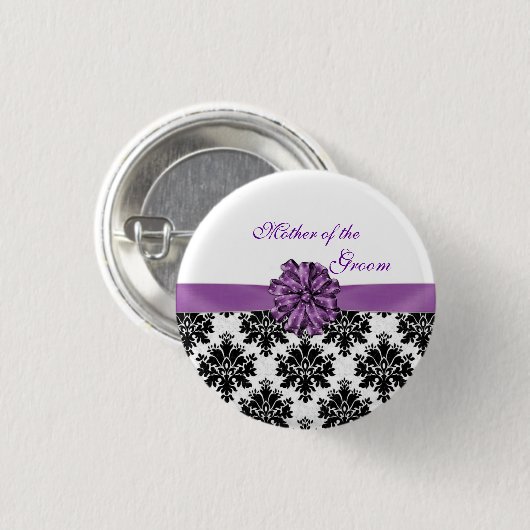 Schwarz-weiße lila Mutter Bogen des Damastes des Button (Vorne & Hinten)