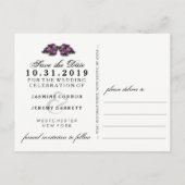 Schwarz-weiße Lila Rose Halloween Rett Ankündigungspostkarte (Rückseite)