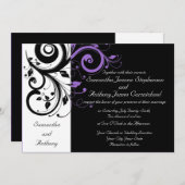 Schwarz-weiße Lila Swirl-Hochzeitseinladungen Einladung (Vorne/Hinten)