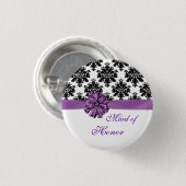 Schwarz-weiße lila Trauzeugin Bogen des Damastes Button (Vorne & Hinten)