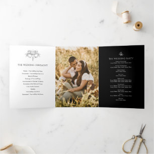 Schwarz-weiße Lilie Foto Hochzeit Dreifach-gefaltete Programmkarte