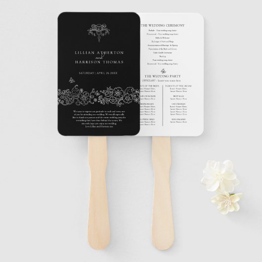 Schwarz-weiße Lilie Hochzeitsprogramm dank Fächer (Vorne und Hinten)