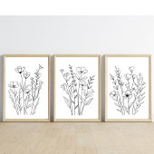 Schwarz-weiße Linie Gezeichnet Florals Set 3 Wall 