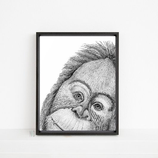 Schwarz-weiße Linie, Orangutan, Affen Kunst, Dicht Poster