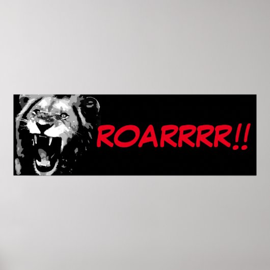Schwarz-weiße Lion Pop Art Comic Rockschrift Poster (Vorne)