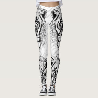 Schwarz-weiße Lion Print-Leggings Leggings