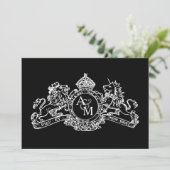 Schwarz-weiße Lion Unicorn Regal Emblem Hochzeit Einladung (Stehend Vorderseite)