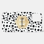 Schwarz-weiße Lochmuster-Gold-Monogramm Case-Mate iPhone Hülle (Rückseite (Horizontal))
