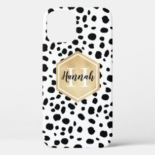 Schwarz-weiße Lochmuster-Gold-Monogramm Case-Mate iPhone Hülle