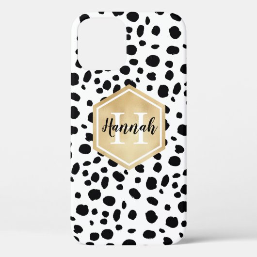 Schwarz-weiße Lochmuster-Gold-Monogramm Case-Mate iPhone Hülle (Rückseite)