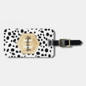 Schwarz-weiße Lochmuster-Gold-Monogramm Gepäckanhänger (Vorderseite horizontal)
