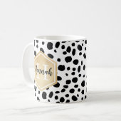 Schwarz-weiße Lochmuster-Gold-Monogramm Kaffeetasse (Vorderseite Links)