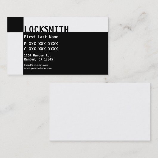 Schwarz-weiße Locksmith-Visitenkarten Visitenkarte (Vorne/Hinten)