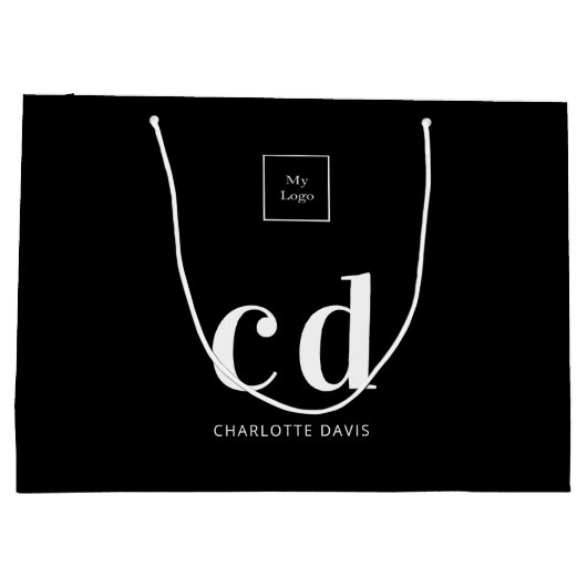 Schwarz-weiße Logoinitialen Große Geschenktüte (Rückseite)