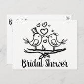 Schwarz-weiße Lovebirds Brautdusche Einladung Postkarte (Vorne/Hinten)