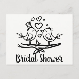 Schwarz-weiße Lovebirds Brautdusche Einladung Postkarte