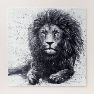 Schwarz-weiße Löwenillustration. Puzzle