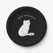 Schwarz-weiße lustige Katze "füttre mir menschlich Pappteller (Vorderseite)