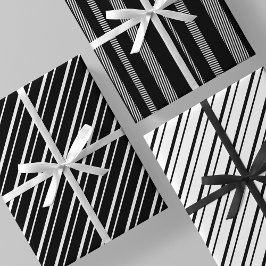 Schwarz-weiße luxuriöse und schicke Streifen Geschenkpapier Set