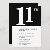 Schwarz-weiße Mädchen Einladung zum 11. Geburtstag (Vorne/Hinten)
