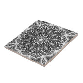 Schwarz-weiße Mandala, Kaleidoskop, Rundschmuck Fliese (Seite)