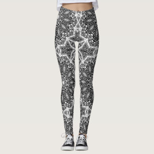 Schwarz-weiße Mandala, Kaleidoskop, Rundschmuck Leggings