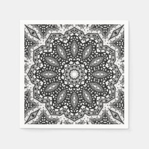 Schwarz-weiße Mandala, Kaleidoskop, Rundschmuck Serviette